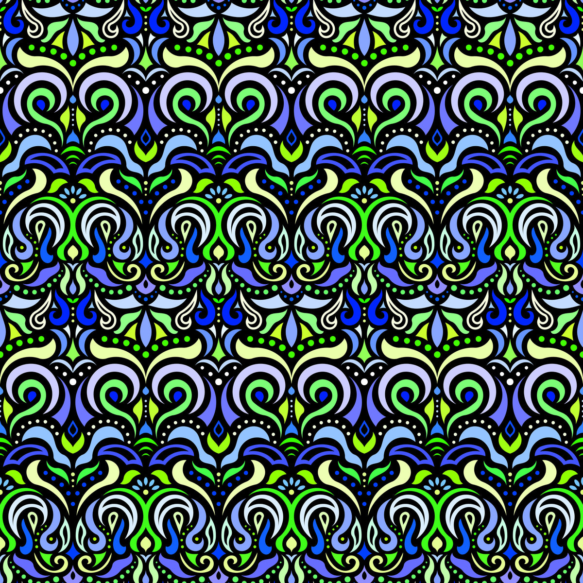 Green - Blue Abstract Doodle Fabric 1007