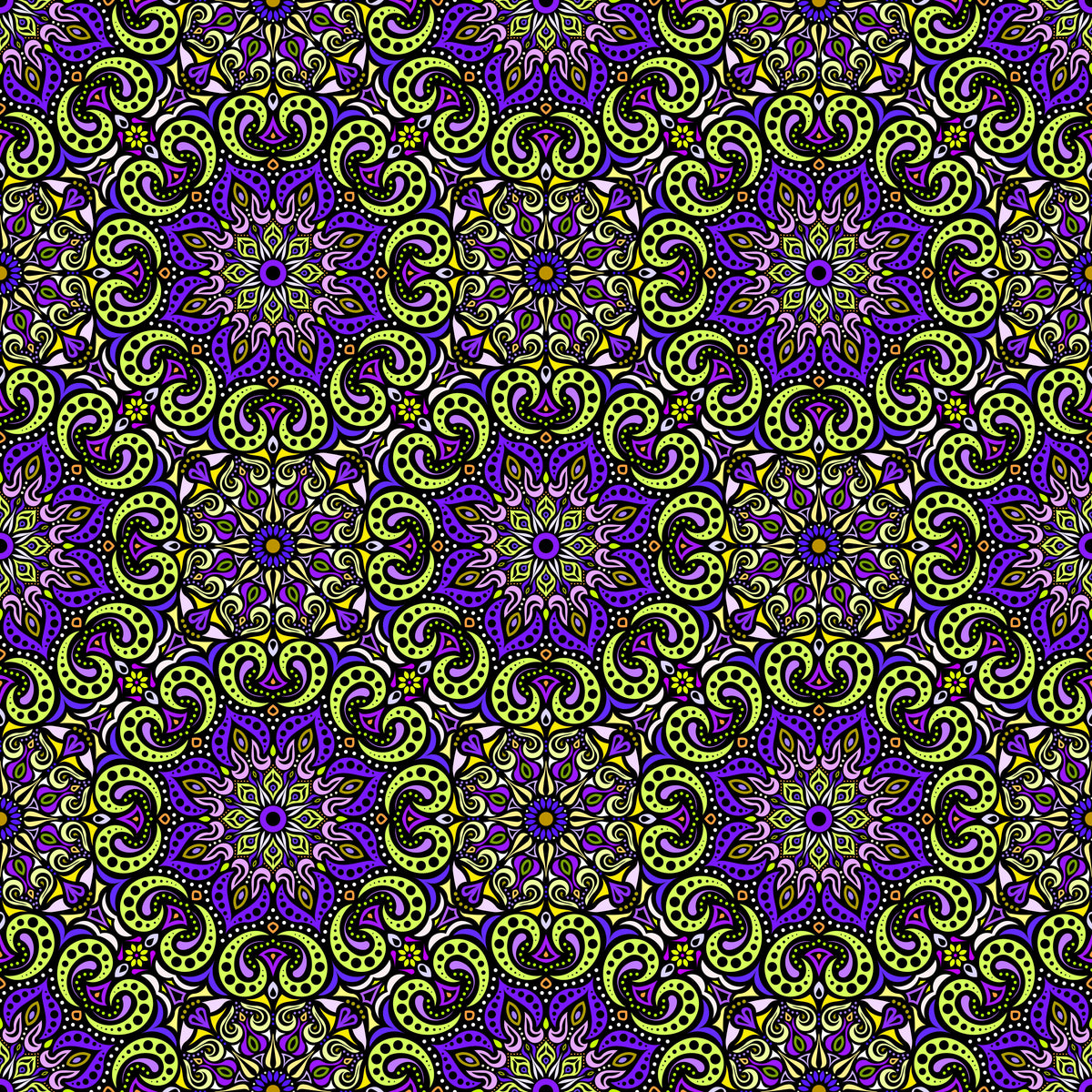 Yellow - Green - Purple Mandala Fabric 2007.3