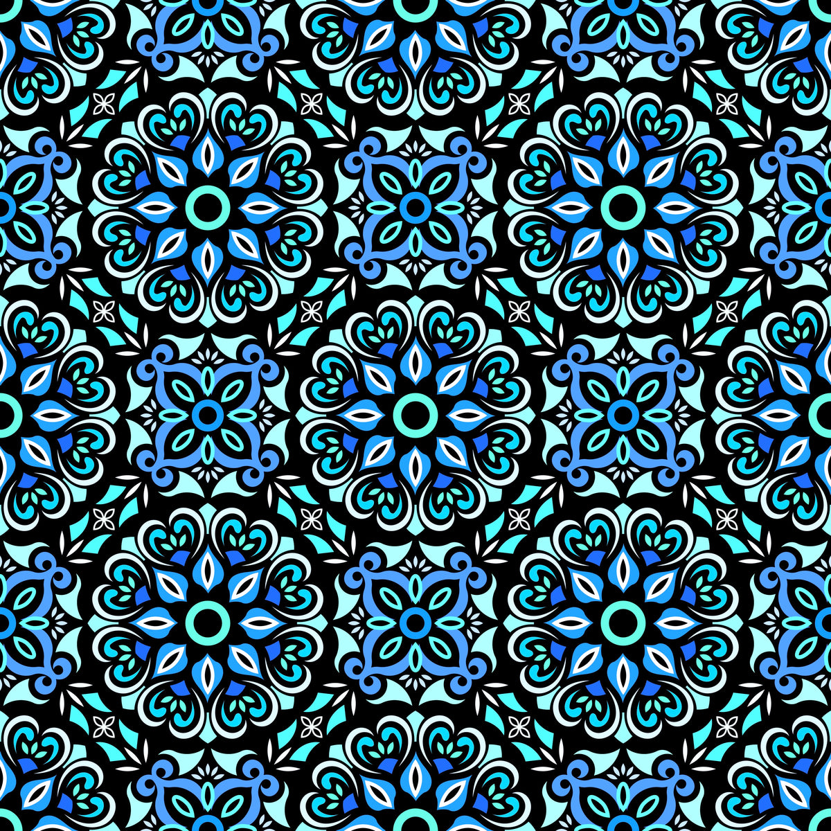 Blue - Turquoise Mandala Fabric - 206