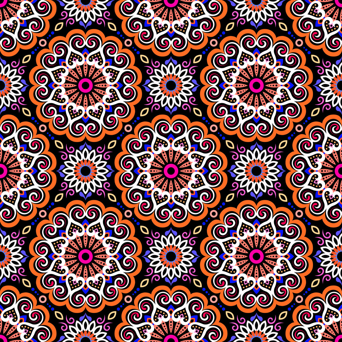 Orange - Blue - Red Mandala Fabric - 179