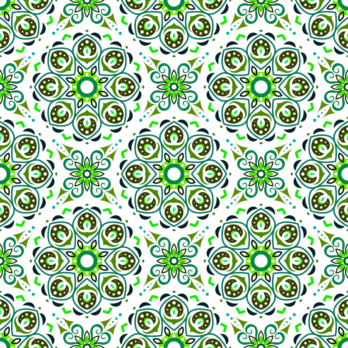 Green - Turquoise Mandala Fabric - 183i