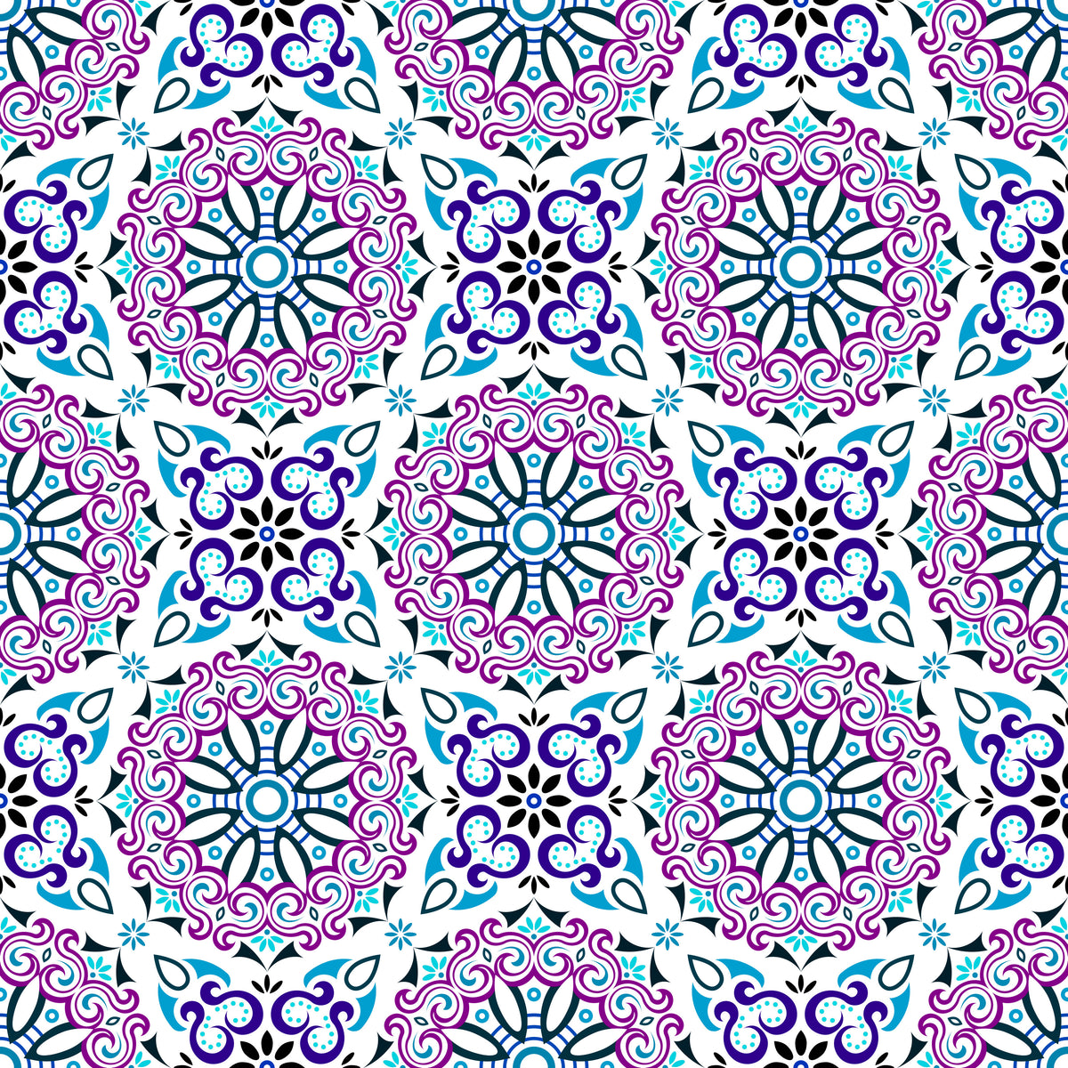 Purple - Turquoise - Blue Mandala Fabric - 166i