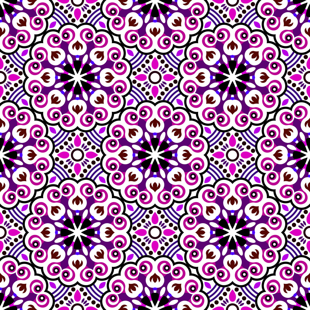 Purple - Pink - Brown Mandala Fabric - 132i