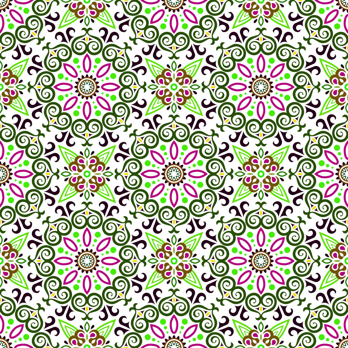 Green - Pink - Brown Mandala Fabric - 138i