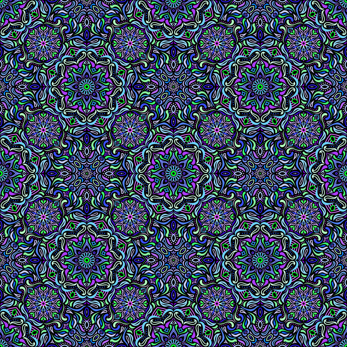 Blue - Purple - Green Mandala Fabric 2009.4