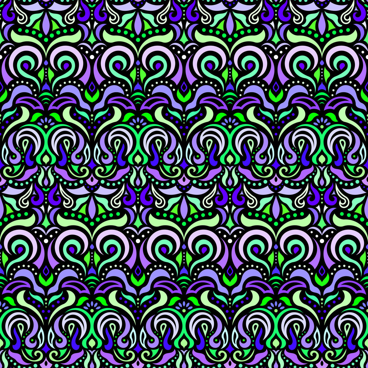 Green - Turquoise - Purple Abstract Doodle Fabric 1007
