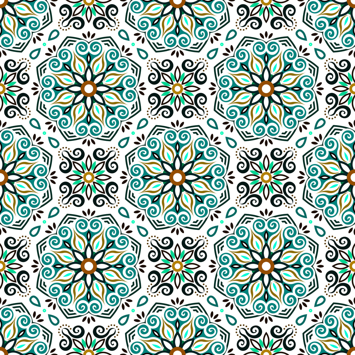 Turquoise - Brown Mandala Fabric - 203i