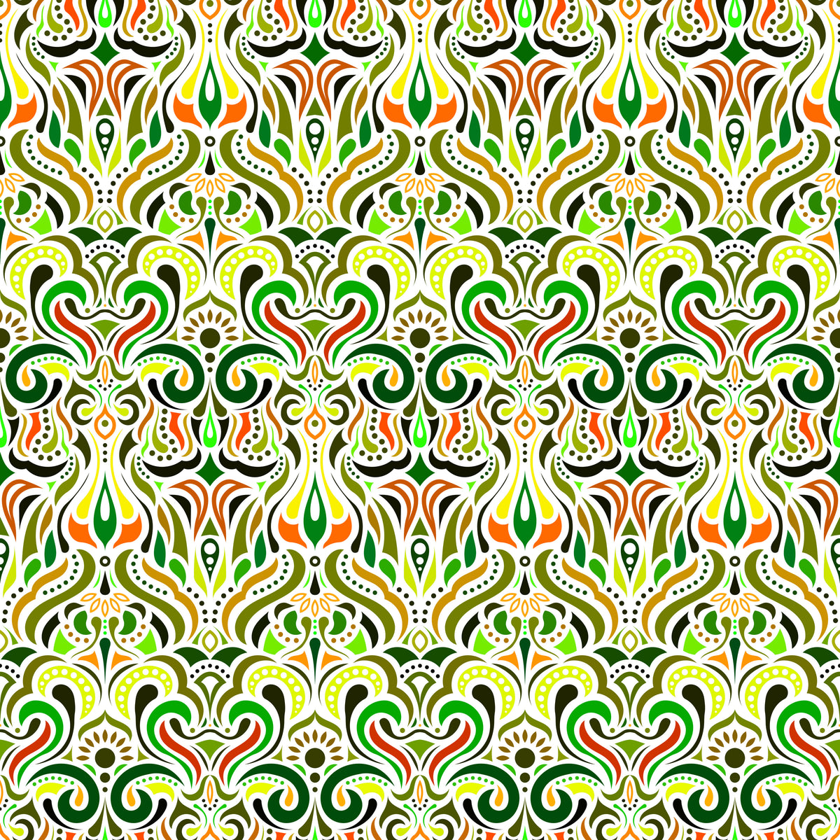 Green - Yellow - Orange Abstract Doodle Fabric 1012i
