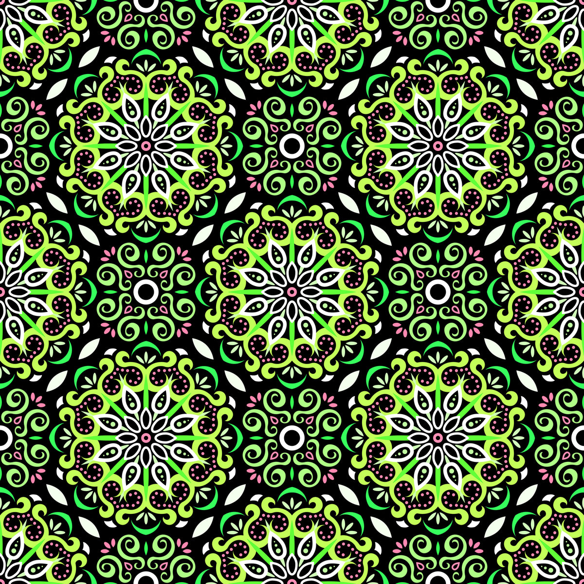 Green - Pink Mandala Fabric - 165