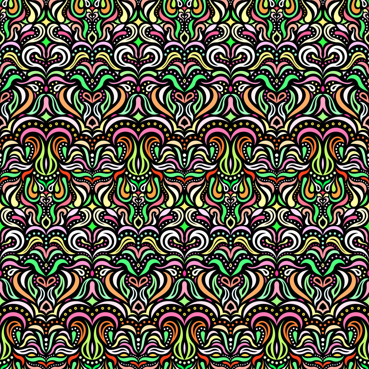 Green - Red - Orange - Yellow Abstract Doodle Fabric 1013.2