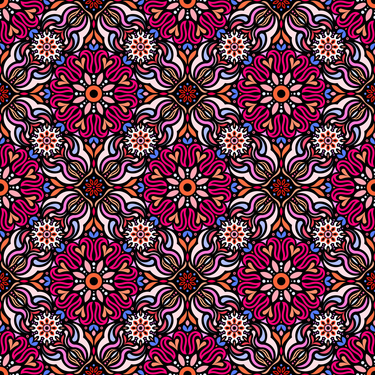 Red - Blue - Orange Mandala Fabric 2009.2