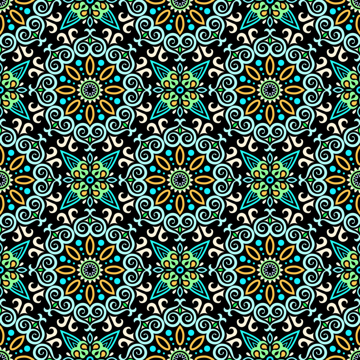 Turquoise - Yellow - Green Mandala Fabric - 138