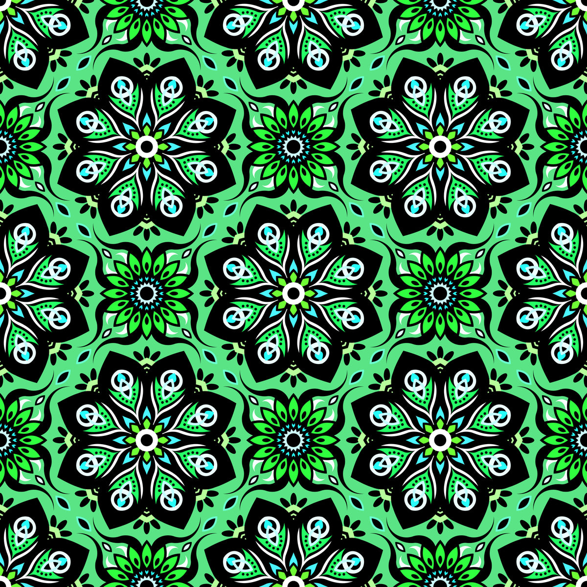 Green - Turquoise Mandala Fabric - 236