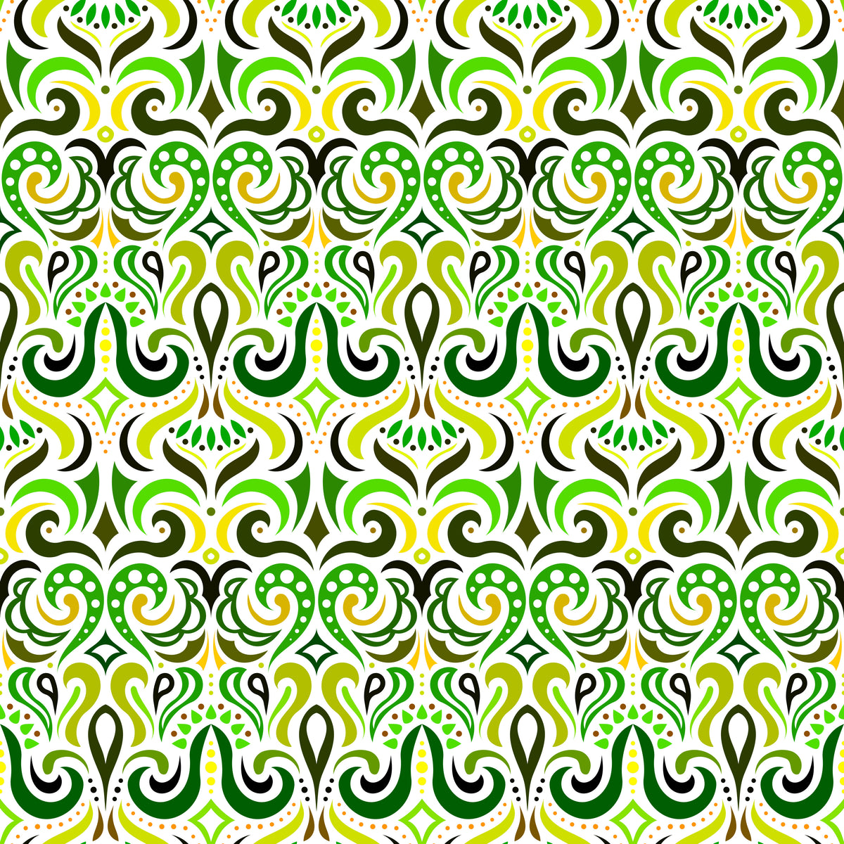 Green - Yellow Abstract Doodle Fabric 1001i