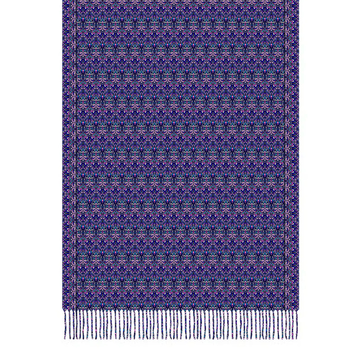 Purple - Pink - Blue Abstract Doodle Scarf with Tassels