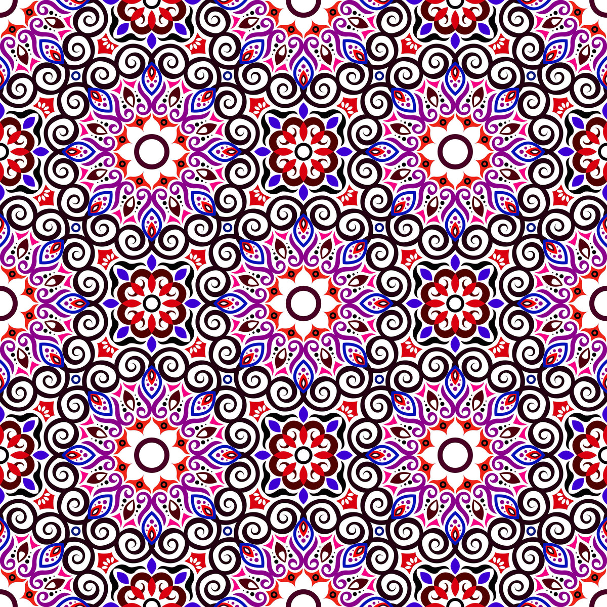 Red - Purple - Blue Mandala Fabric - 125i