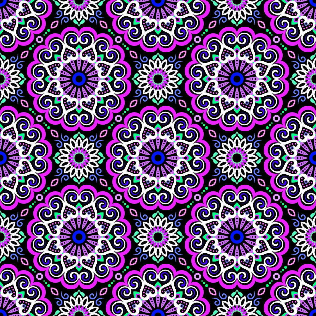 Purple - Green - Blue Mandala Fabric - 179