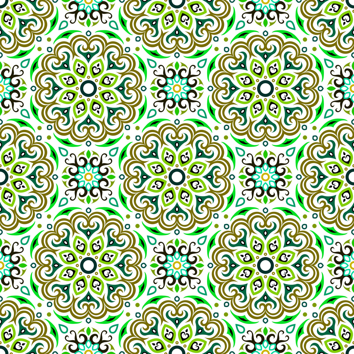 Green - Turquoise Mandala Fabric - 155i