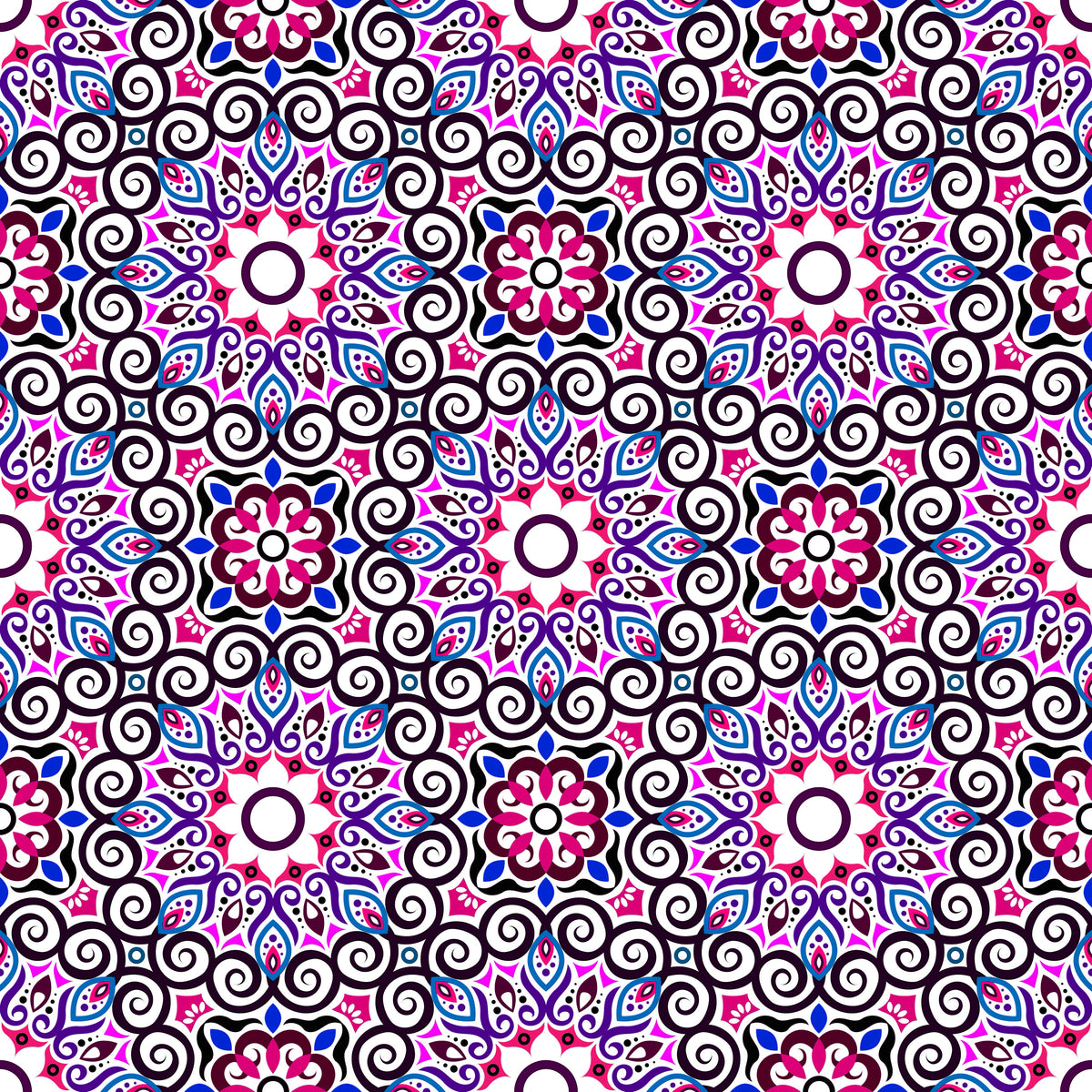 Pink - Blue - Purple Mandala Fabric - 125i
