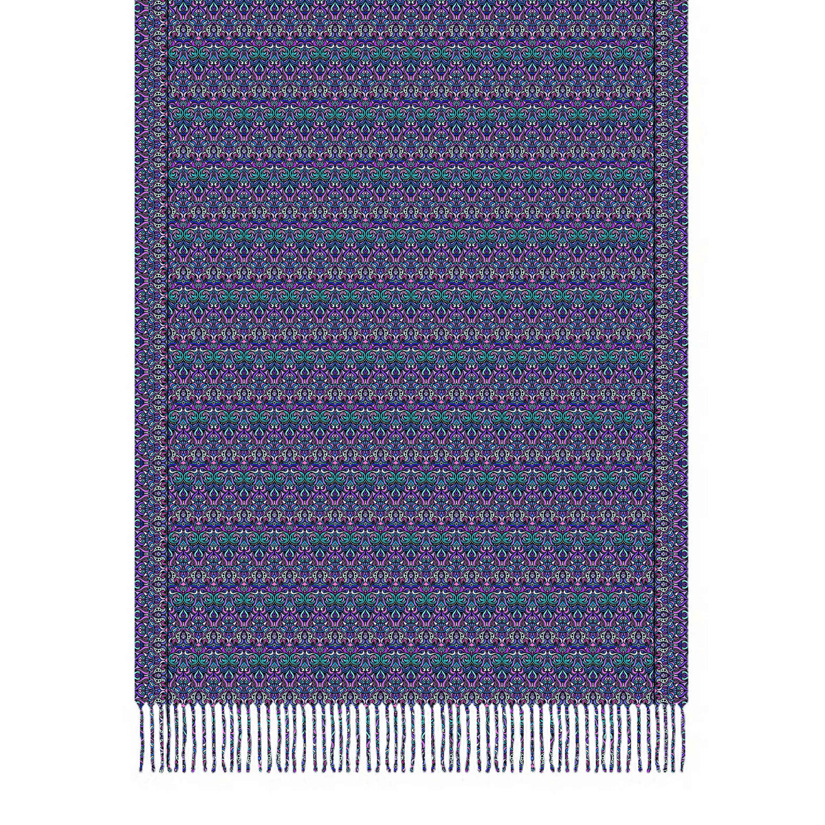 Turquoise - Purple - Pink Abstract Doodle Scarf with Tassels