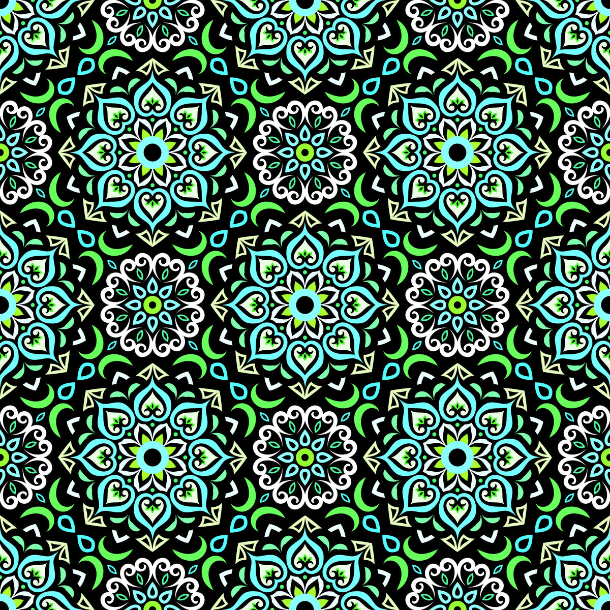 Green - Turquoise Mandala Fabric - 213