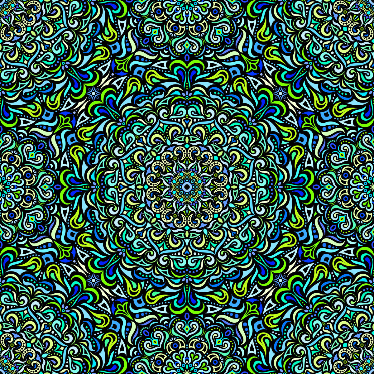 Turquoise - Blue - Green Mandala Fabric 2005
