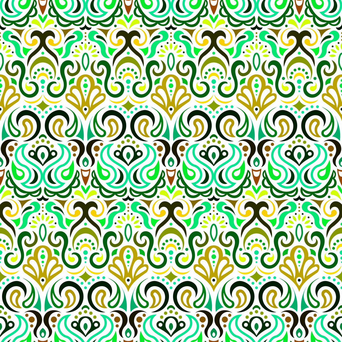 Green - Yellow - Turquoise Abstract Doodle Fabric 1002i