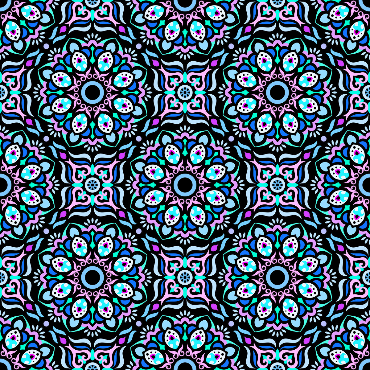 Turquoise - Pink - Blue Mandala Fabric - 186