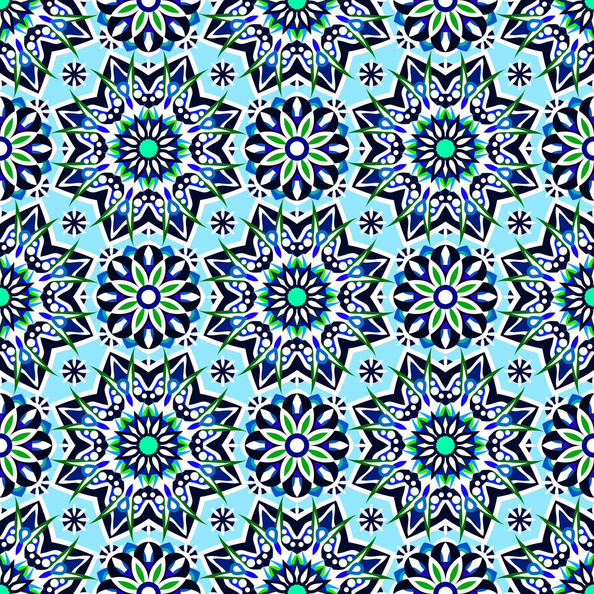 Turquoise - Blue - Green Mandala Fabric - 122i