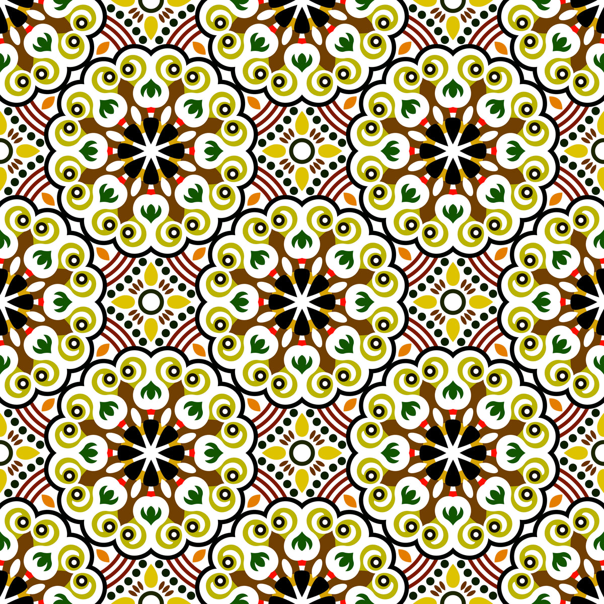 Yellow - Orange - Green Mandala Fabric - 132i