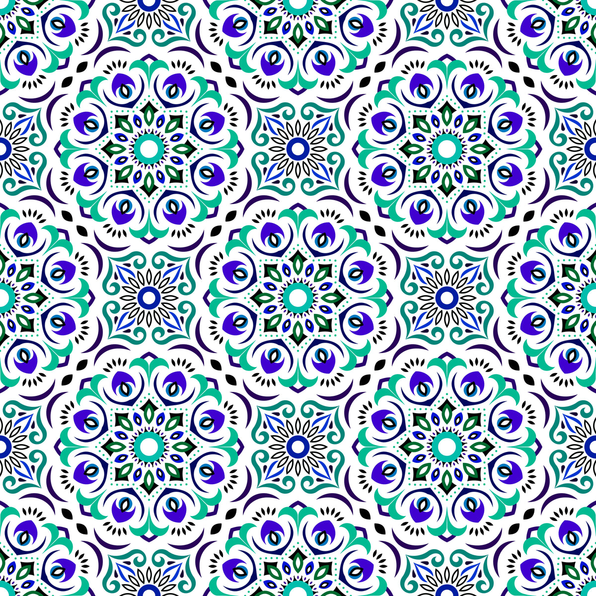 Turquoise - Blue Mandala Fabric - 209i