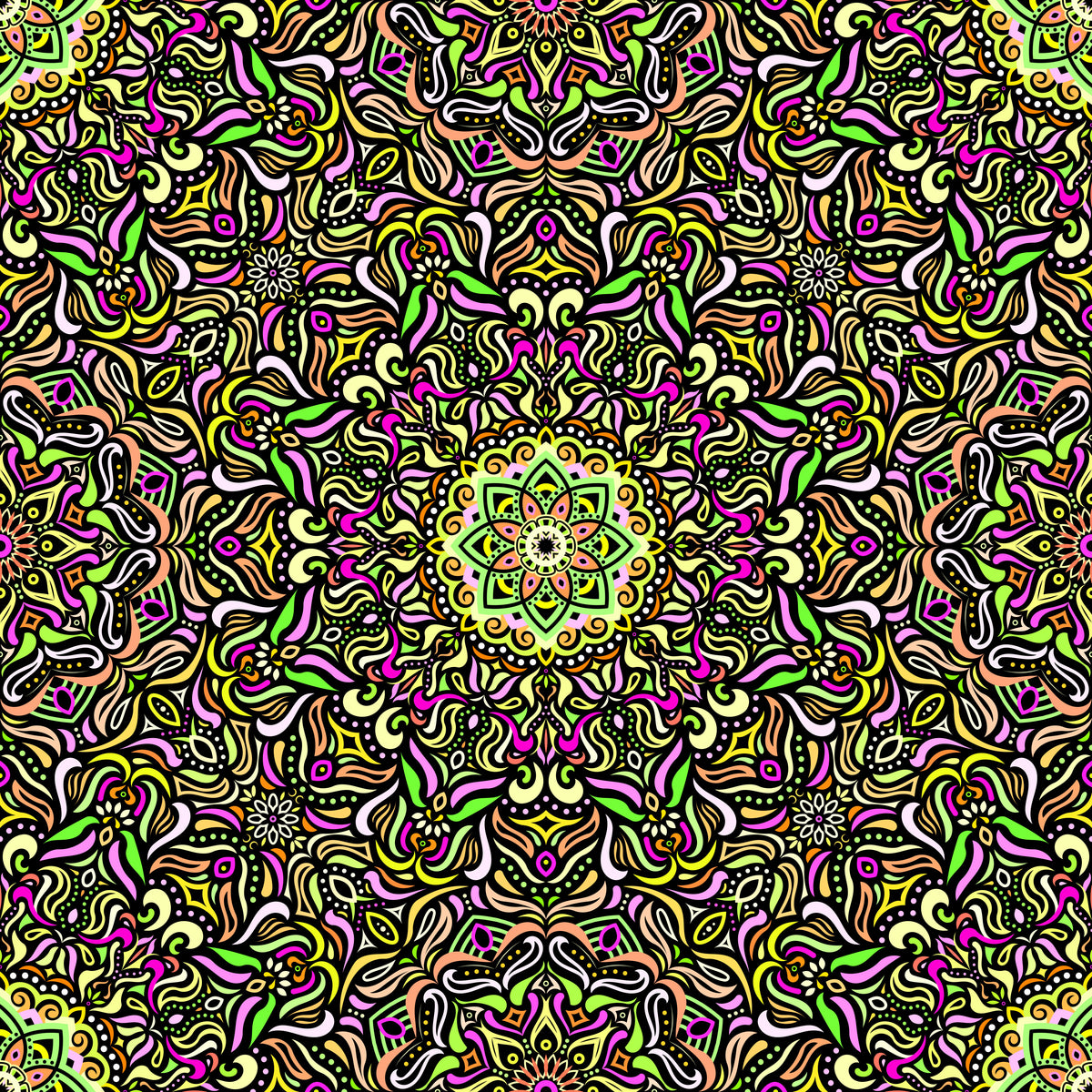 Yellow - Pink - Green Mandala Fabric 2009.1