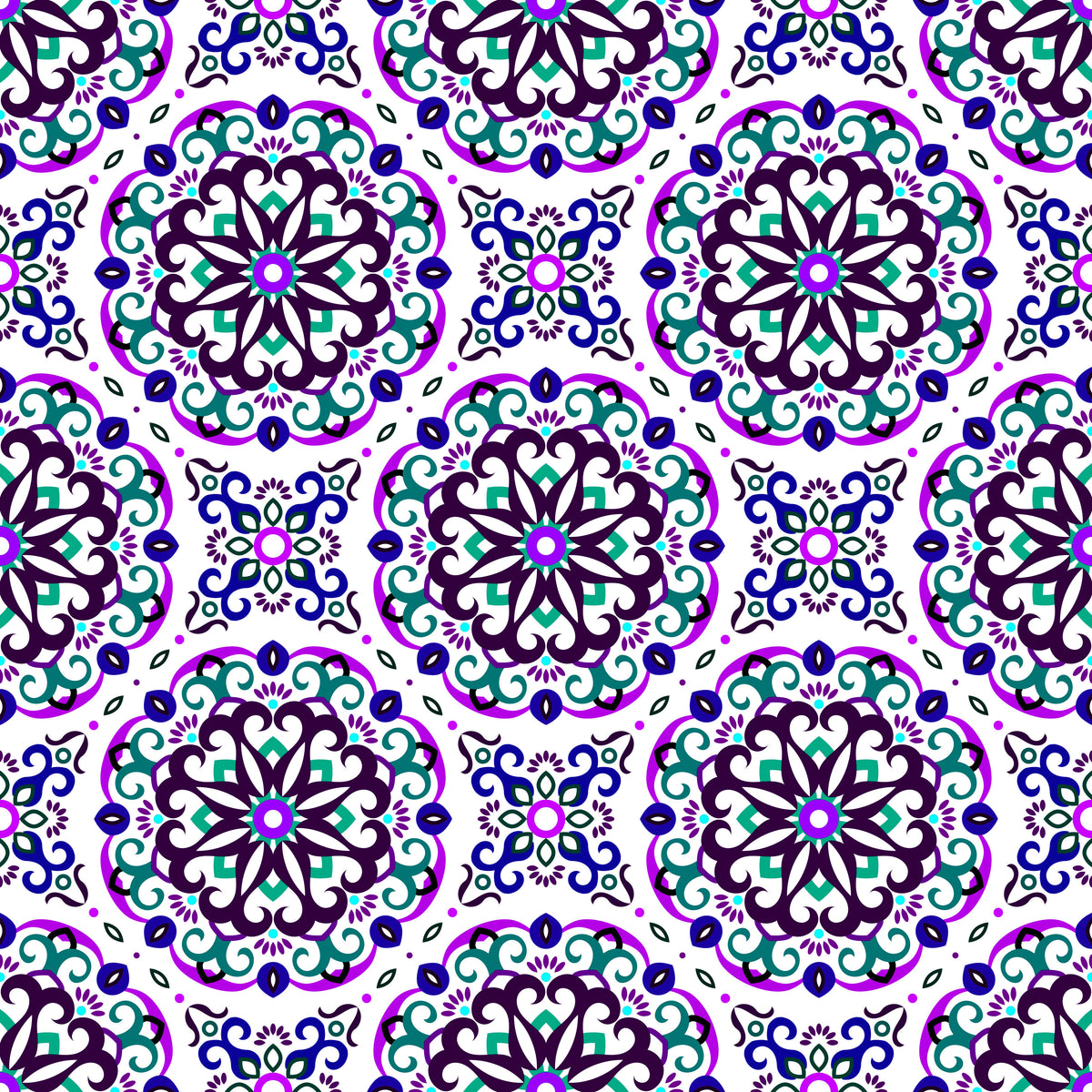 Purple - Turquoise - Blue Mandala Fabric - 188i