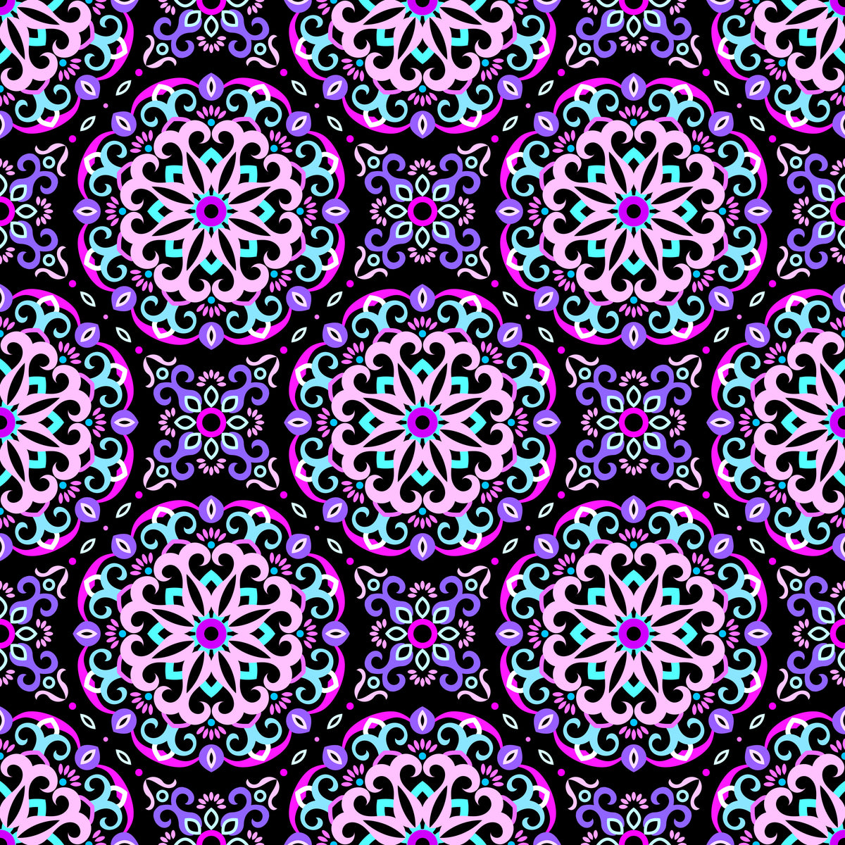 Pink - Turquoise - Pink Mandala Fabric - 188