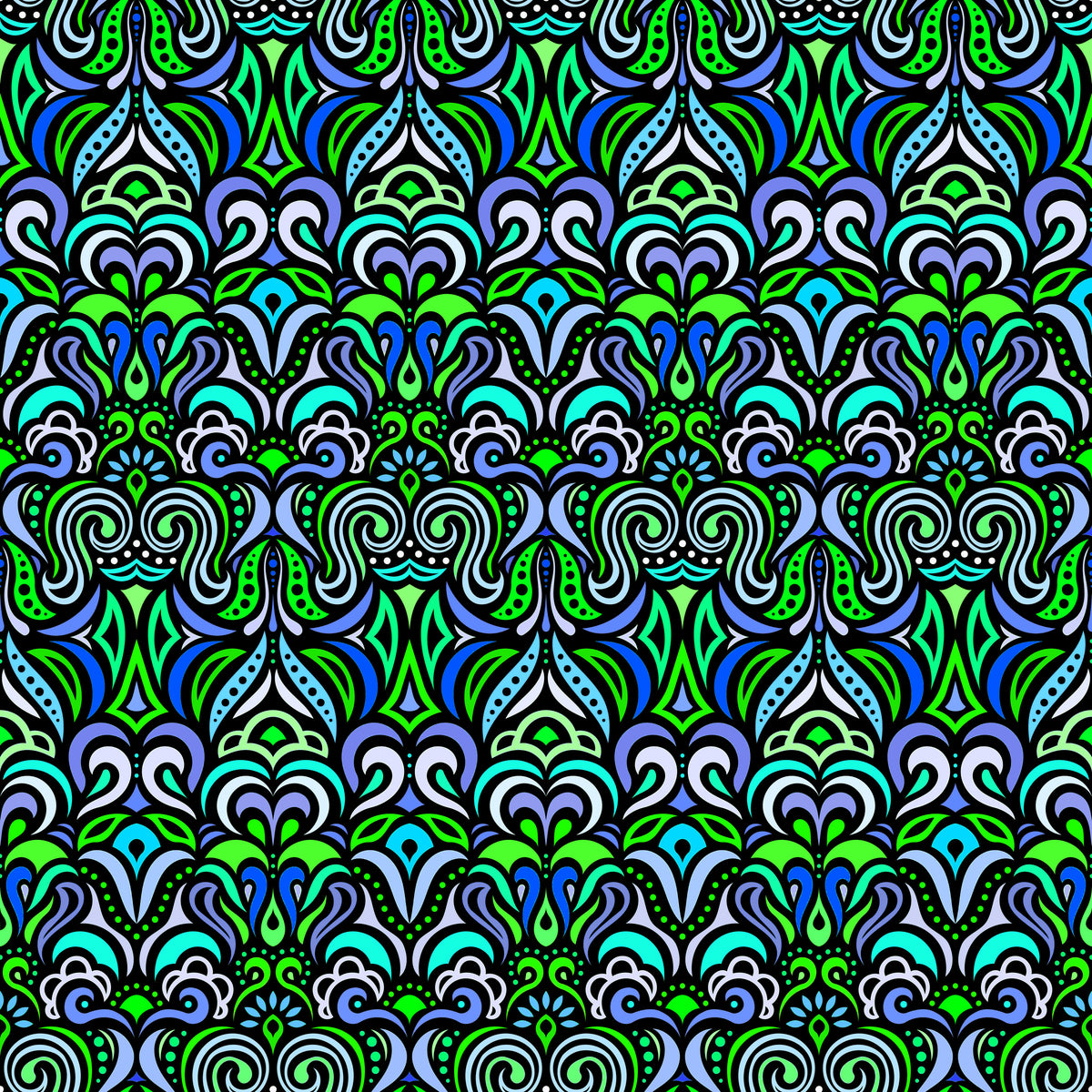 Blue - Green - Turquoise Abstract Doodle Fabric 1008.3