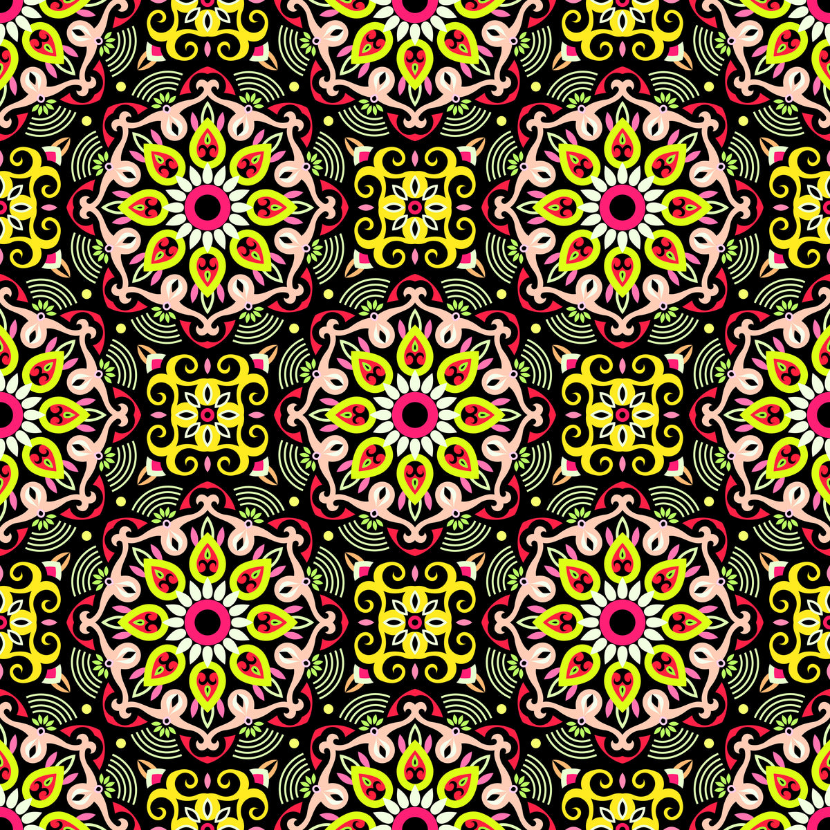 Yellow - Red - Green Mandala Fabric - 140