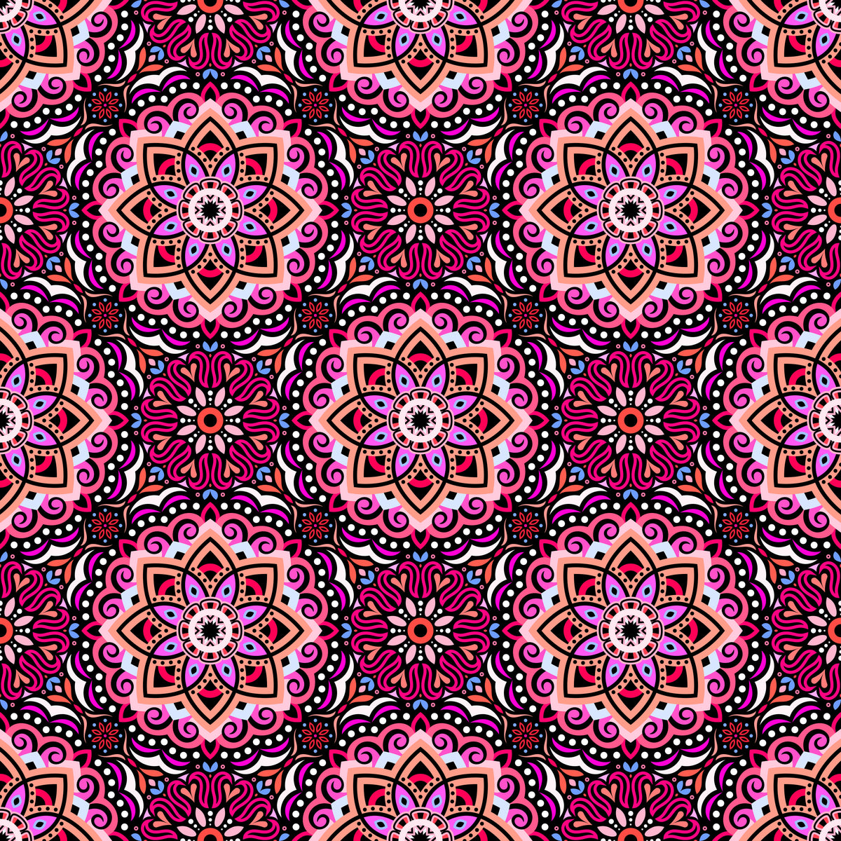 Pink - Blue - Red Mandala Fabric 2009.3
