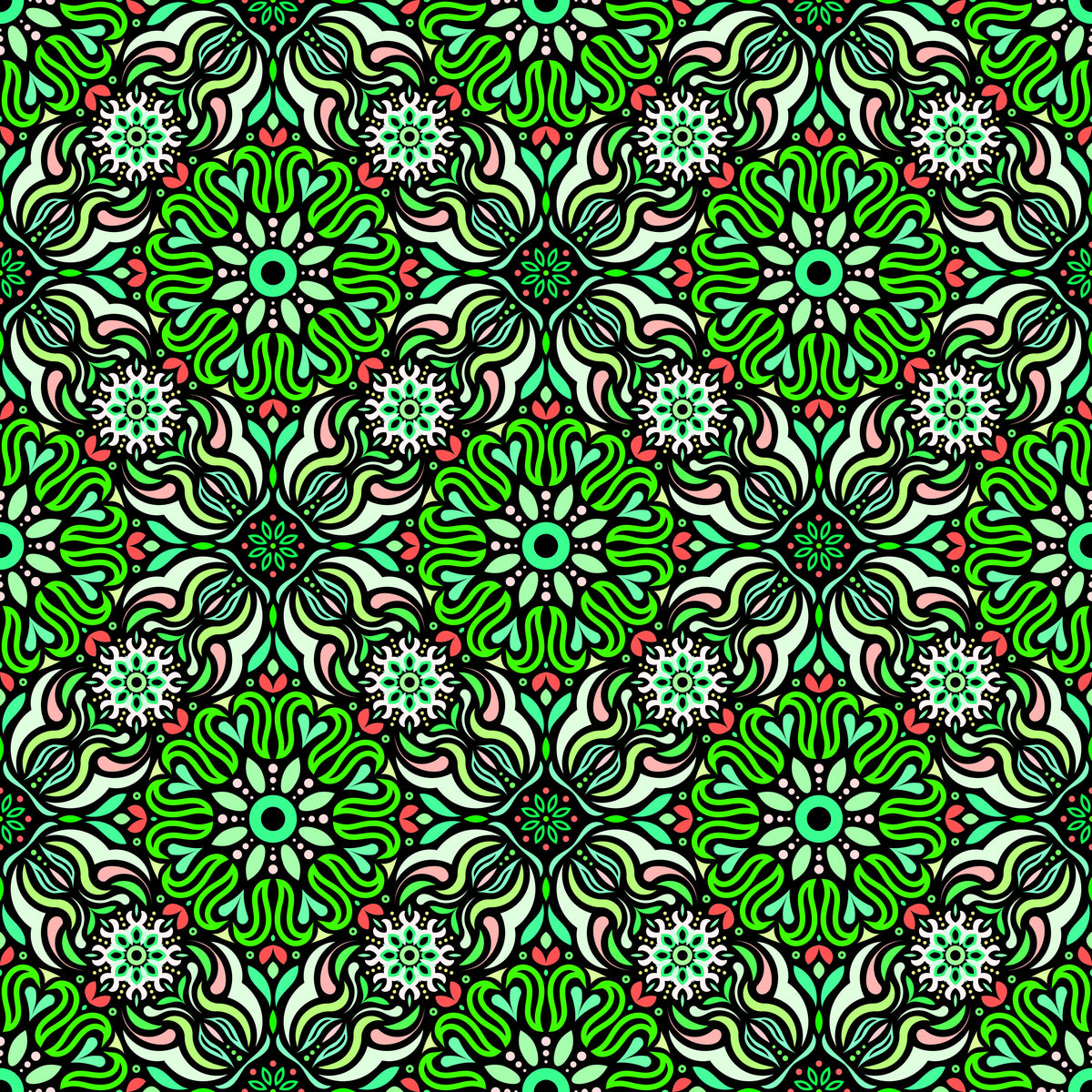 Green - Red Mandala Fabric 2009.2