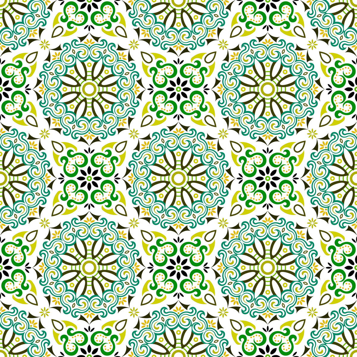 Turquoise - Yellow - Green Mandala Fabric - 166i