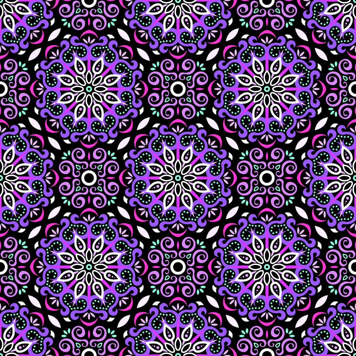 Purple - Pink - Turquoise Mandala Fabric - 165