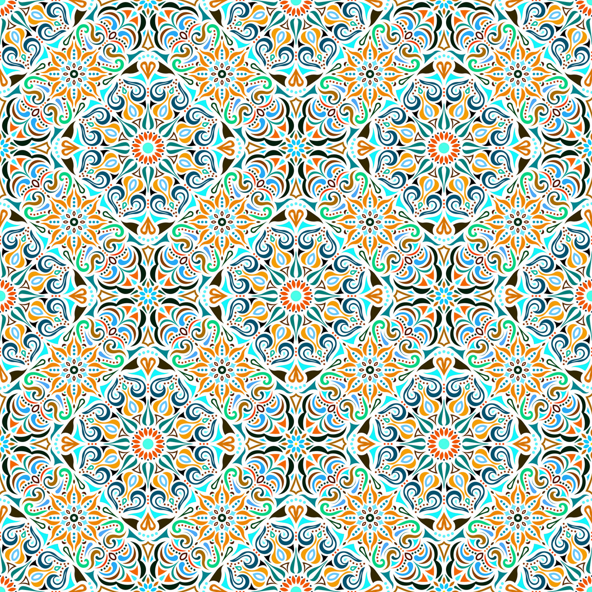 Orange - Turquoise - Blue Mandala Fabric 2007.2i
