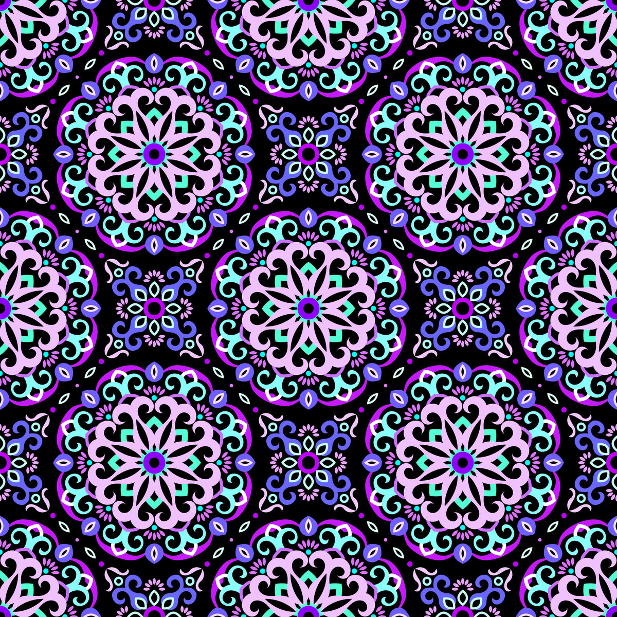Purple - Turquoise Mandala Fabric - 188