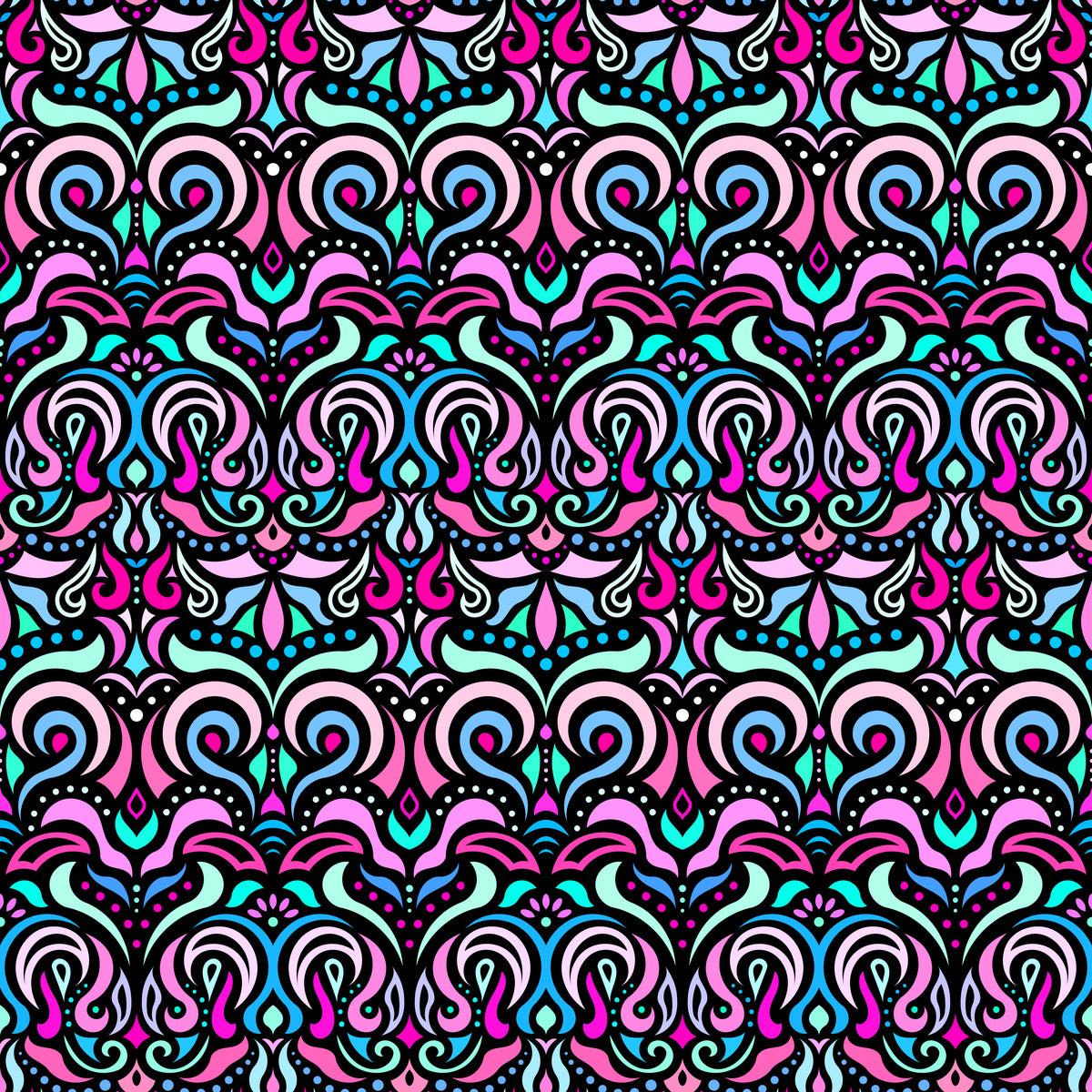 Turquoise - Pink - Blue Abstract Doodle Fabric 1007