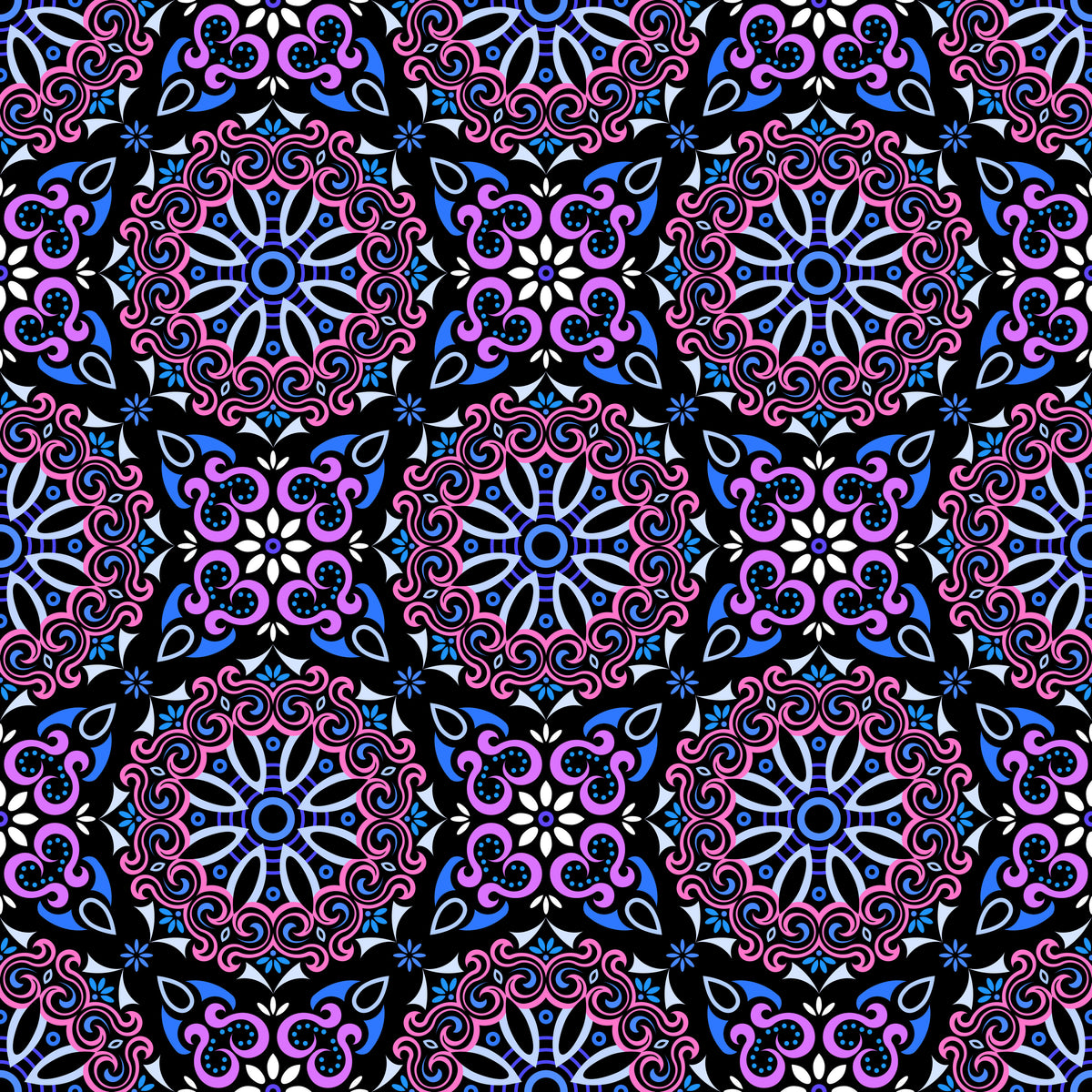 Pink - Blue - Purple Mandala Fabric - 166