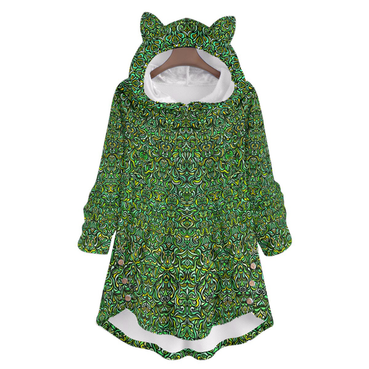 Green - Turquoise Fuzzy Fleece Hoodie with Cat Ears