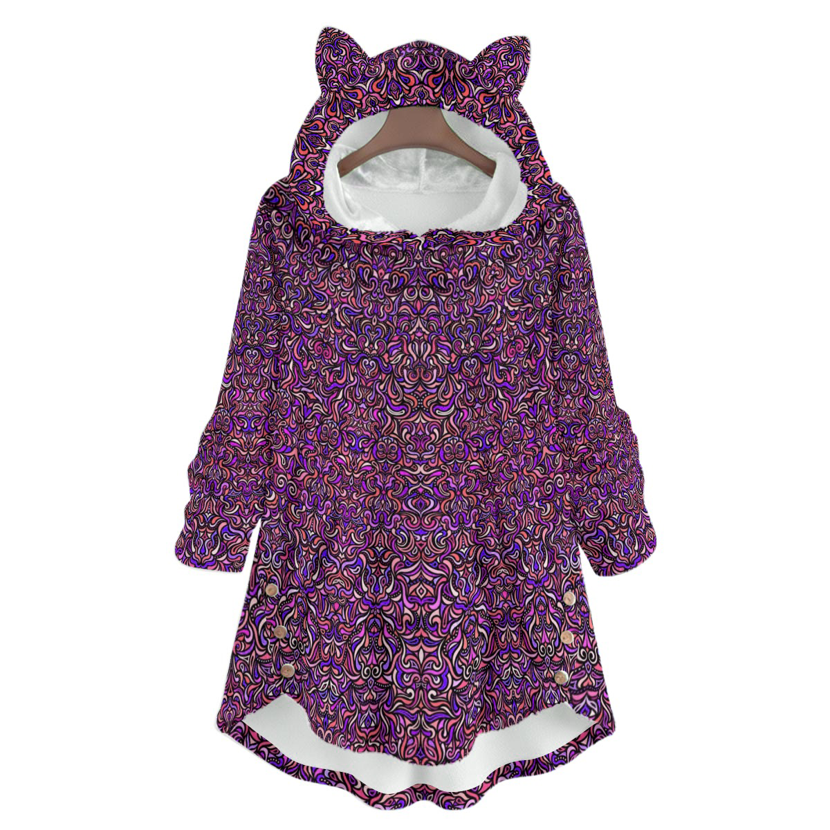 Pink - Purple - Red Fuzzy Fleece Hoodie with Cat Ears