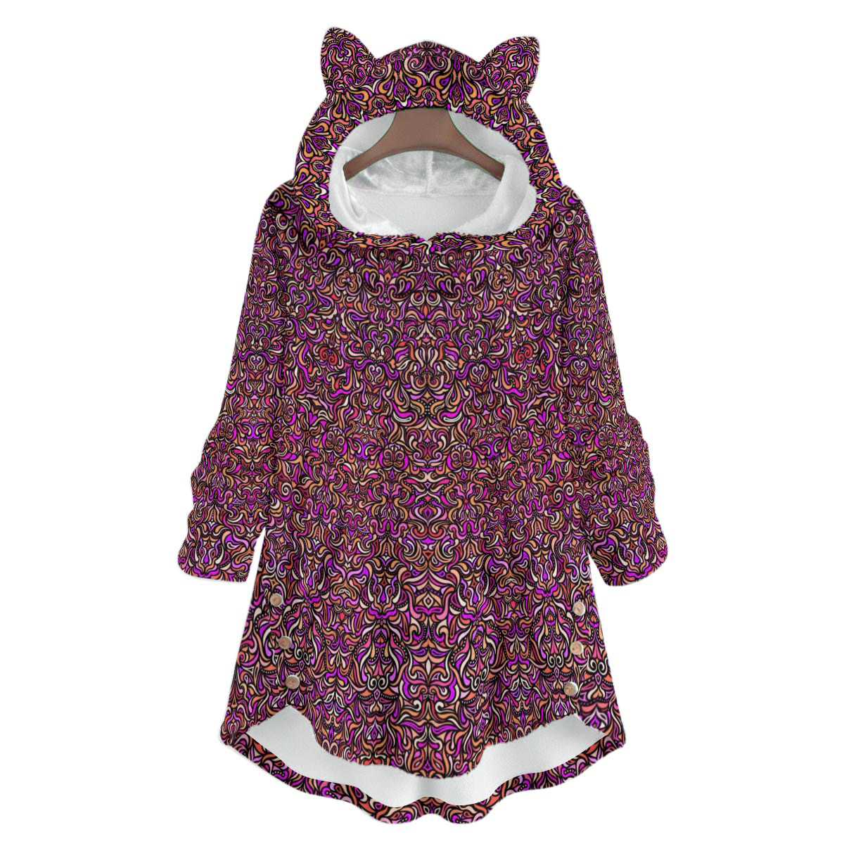 Red - Purple - Orange Fuzzy Fleece Hoodie with Cat Ears