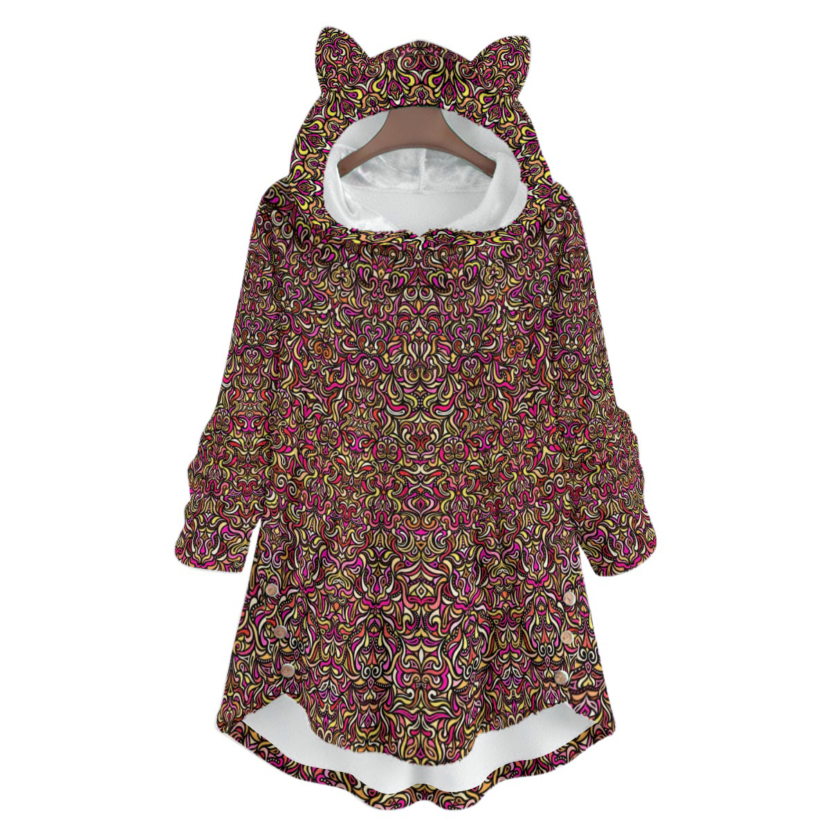Red - Yellow - Orange Fuzzy Fleece Hoodie with Cat Ears