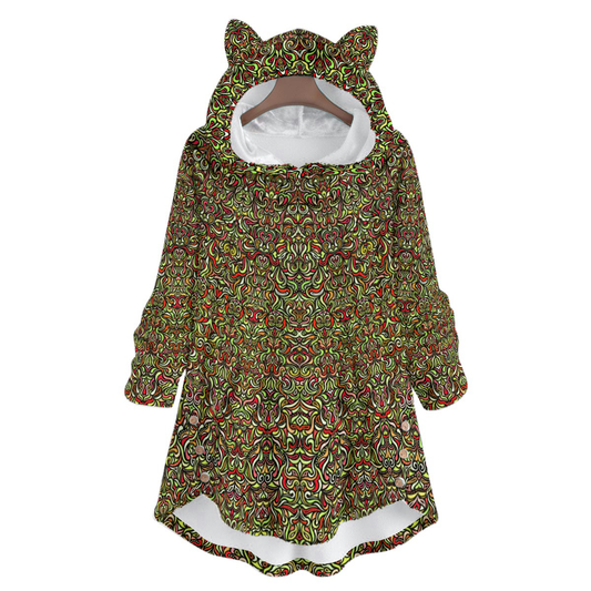 Green - Red Fuzzy Fleece Hoodie with Cat Ears