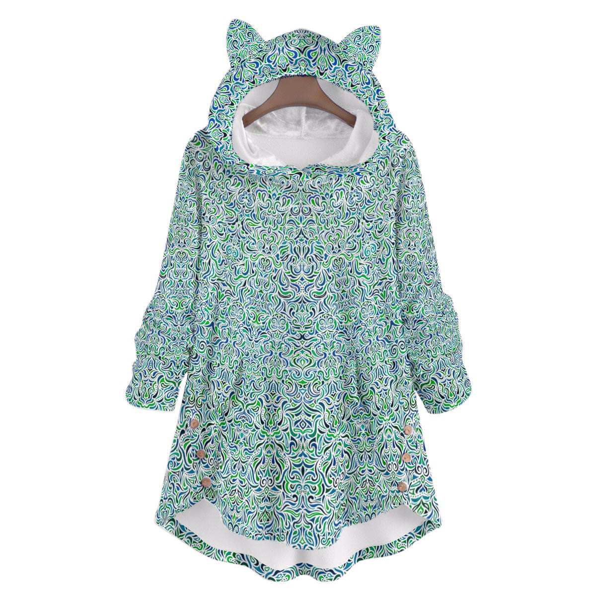 Green - Turquoise - Blue Fuzzy Fleece Hoodie with Cat Ears